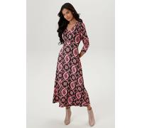 Midikleid ANISTON SELECTED, Damen, Gr. 40, N-Gr, grün (rosa, olivgrün, gemustert), Single Jersey, Obermaterial: 95% Viskose, 5% Elasthan, bedruckt, geblümt, gemustert, figurumspielend, V-Ausschnitt, K