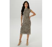 Midikleid ANISTON SELECTED, Damen, Gr. 40, N-Gr, schwarz (schwarz, beige, camel), Mesh, Obermaterial: 95% Polyester, 5% Elasthan. Futter: 95% Viskose, 5% Elasthan, animal-print, bedruckt, gemustert, f