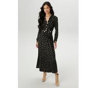 Midikleid ANISTON SELECTED, Damen, Gr. 40, N-Gr, schwarz (schwarz, beige), Single Jersey, Obermaterial: 95% Viskose, 5% Elasthan, bedruckt, gepunktet, figurumspielend wadenlang, V-Ausschnitt, 1-Knopf-