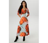Midikleid ANISTON SELECTED, Damen, Gr. 42, N-Gr, silber (rot, silber, anthra, rosa), Single Jersey, Obermaterial: 95% Viskose, 5% Elasthan, bedruckt, gemustert, figurumspielend, V-Ausschnitt, Kleider