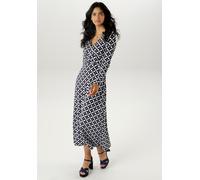 Midikleid ANISTON SELECTED, Damen, Gr. 44, N-Gr, blau (marine, sanftes weiß), Single Jersey, Obermaterial: 95% Viskose, 5% Elasthan, bedruckt, gemustert, figurbetont knöchelfrei, V-Ausschnitt, Kleider
