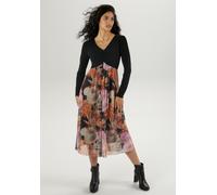 Midikleid ANISTON SELECTED, Damen, Gr. 44, N-Gr, bunt (schwarz, mauve, orange, braun, ocker, lila), Single Jersey, Obermaterial: 95% Polyester, 5% Elasthan. Futter: 100% Polyester. Rock: 95% Polyester