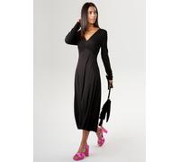 Midikleid ANISTON SELECTED, Damen, Gr. 44, N-Gr, schwarz, Single Jersey, Obermaterial: 95% Viskose, 5% Elasthan, unifarben, figurumspielend Midi, tiefer V-Ausschnitt, Kleider Midikleid, mit drapierter