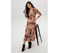 Midikleid ANISTON SELECTED, Damen, Gr. 46, N-Gr, beige, orange, braun, rosa, camel, schwarz, Single Jersey, Obermaterial: 95% Viskose, 5% Elasthan, bedruckt, gemustert, figurumspielend wadenlang, V-Au