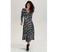 Midikleid ANISTON SELECTED, Damen, Gr. 46, N-Gr, grün (schwarz, weiß, lindgrün, seegrün), Single Jersey, Obermaterial: 95% Viskose, 5% Elasthan, bedruckt, gestreift, figurumspielend, V-Ausschnitt, Kle