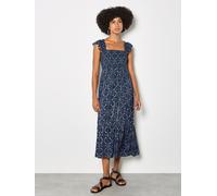 Midikleid APRICOT "Folk-Blumen-Midi-Kleid", Damen, Gr. L (40), N-Gr, blau (navy), gewebt, Obermaterial: 99% Viskose CV. 1% metallisierte Fasern MTF., geblümt, Rüschen, Kleider Midikleid, mit Metallic 