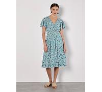 Midikleid APRICOT "Gesmoktes Minikleid mit Zacken", Damen, Gr. L (40), N-Gr, blau, gewebt, Obermaterial: 100% Viskose CV., geblümt, normal, V-Ausschnitt, Kleider Midikleid, mit Flügelarmen (40716930-4