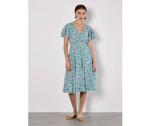 Midikleid APRICOT "Gesmoktes Minikleid mit Zacken", Damen, Gr. XS (34), N-Gr, blau, gewebt, Obermaterial: 100% Viskose CV., geblümt, normal, V-Ausschnitt, Kleider Midikleid, mit Flügelarmen (40716930-