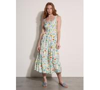 Midikleid APRICOT "Gestuftes Midi-Kleid", Damen, Gr. XL (42), N-Gr, beige (creme), gewebt, Obermaterial: 91% Viskose CV. 9% Nylon NY., geblümt, eckiger Ausschnitt, Kleider Midikleid, mit Raffung und B