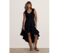 Midikleid APRICOT "Midi-Kleid aus Baumwolle mit Asymmetrie und Rüschen", Damen, Gr. L (40), N-Gr, blau (navy), gewebt, Obermaterial: 100% Baumwolle CO., uni, Kleider Midikleid, Rüschen (94258603-40) n