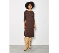 Midikleid APRICOT "Midi-Kleid", Damen, Gr. M (38), N-Gr, braun, Strick, Obermaterial: 98% Polyester PES. 2% Elasthan EL., uni, U-Boot-Ausschnitt, Kleider Midikleid, aus strukturiertem Jersey (47407034