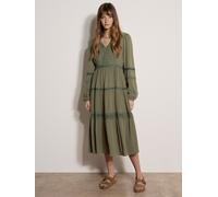 Midikleid APRICOT "Midi-Kleid", Damen, Gr. M (38), N-Gr, grün (khaki), gewebt, Obermaterial: 100% Viskose CV., uni, V-Ausschnitt, Elastisch, Kleider Midikleid, mit Spitzenbesatz und Stufen (74565854-3