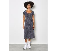 Midikleid APRICOT "Midi-Kleid im Milchmädchen-Stil", Damen, Gr. XS (34), N-Gr, blau (navy), gewebt, Obermaterial: 100% Viskose LENZING ECOVERO CV LenzEcov., gemustert, herzförmiger Ausschnitt, Puffärm