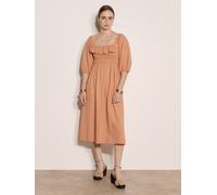Midikleid APRICOT "Midi-Kleid im Milchmädchen-Stil mit Rüschen", Damen, Gr. S (36), N-Gr, orange (peach), gewebt, Obermaterial: 100% Baumwolle CO., uni, Puffärmel Elastisch, Kleider Midikleid, Gerafft