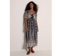 Midikleid APRICOT "Midi-Kleid mit Schmetterlingsbordüre", Damen, Gr. S (36), N-Gr, blau (navy), gewebt, Obermaterial: 65% Viskose CV. 35% Nylon NY., gemustert, Puffärmel, Kleider Midikleid, Schleife (