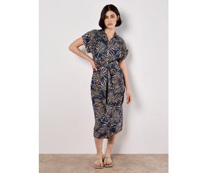 Midikleid APRICOT "Midiekleid", Damen, Gr. S (36), N-Gr, blau (navy), Obermaterial: 90% Viskose CV. 10% Nylon NY., gemustert, Kleider Midikleid, mit Blätterdruck (72207900-36) navy