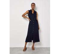 Midikleid APRICOT "Midikleid aus Leinenmischung", Damen, Gr. XL (42), N-Gr, blau (navy), gewebt, Obermaterial: 73% Viskose CV. 27% Leinen LI., uni, Kleider Midikleid, mit Gürtel (77840004-42) navy
