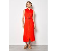 Midikleid APRICOT "Midikleid aus Leinenmischung", Damen, Gr. XXL (44), N-Gr, rot, gewebt, Obermaterial: 73% Viskose CV. 27% Leinen LI., uni, Kleider Midikleid, mit Gürtel (99312504-44) rot