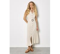 Midikleid APRICOT "Midikleid aus Leinenmischung", Damen, Gr. XXL (44), N-Gr, weiß (stein), gewebt, Obermaterial: 73% Viskose CV. 27% Leinen LI., uni, Kleider Midikleid, mit Gürtel (42199200-44) stein