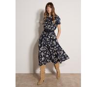 Midikleid APRICOT "Midikleid", Damen, Gr. L (40), N-Gr, blau (navy), Obermaterial: 83% Viskose CV. 17% Nylon NY., gemustert, Gerade, Kleider Midikleid, mit strukturiertem Blattmuster (48746456-40) nav