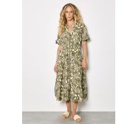 Midikleid APRICOT "Midikleid", Damen, Gr. L (40), N-Gr, grün (khaki), gewebt, Obermaterial: 85% Viskose LENZING ECOVERO CV LenzEcov. 15% Nylon NY., gemustert, V-Ausschnitt, Krempelärmel, Kleider Midik