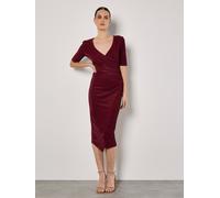 Midikleid APRICOT "Midikleid", Damen, Gr. L (40), N-Gr, rot (burgund), gewebt, Obermaterial: 85% Polyester PES. 8% metallisierte Fasern MTF. 7% Elasthan EL., unifarben, Kleider Midikleid, mit seitlich