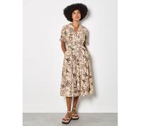 Midikleid APRICOT "Midikleid", Damen, Gr. S (36), N-Gr, weiß (stein), gewebt, Obermaterial: 85% Viskose LENZING ECOVERO CV LenzEcov. 15% Nylon NY., gemustert, V-Ausschnitt, Krempelärmel, Kleider Midik
