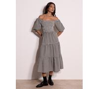 Midikleid APRICOT "Milchmädchen-Midaxi-Kleid in Karomuster", Damen, Gr. XL (42), N-Gr, schwarz, gewebt, Obermaterial: 100% Baumwolle CO., kariert, Modisch, Puffärmel Elastisch, Kleider Midikleid, mit 