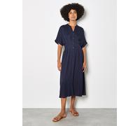 Midikleid APRICOT "Plissiertes Midikleid", Damen, Gr. L (40), N-Gr, blau (navy), gewebt, Obermaterial: 77% Viskose CV. 20% Polyamid PA. 3% Leinen LI., uni, V-Ausschnitt, Gerade Manschetten, Kleider Mi