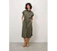 Midikleid APRICOT "Unifarbenes Hemdblusenkleid", Damen, Gr. S (36), N-Gr, Baumwolle, grün (khaki), Baumwolle, , Modisch, normal, mit Umschlag, Kleider Midikleid, mit Bindeband (34579522-36) khaki