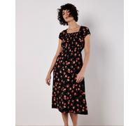 Midikleid APRICOT "Vintage Milkmaid Midikleid", Damen, Gr. M (38), N-Gr, schwarz, gewebt, Obermaterial: 100% Viskose CV., geblümt, normal, eckiger Ausschnitt, Puffärmel mit Gummizug, Kleider Midikleid