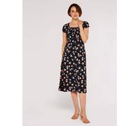 Midikleid APRICOT "Vintage Rose Milchmädchen-Kleid", Damen, Gr. XS (34), N-Gr, blau (navy), gewebt, Obermaterial: 100% Viskose CV., geblümt, Kleider Midikleid, mit Smokdetails (79025821-34) navy