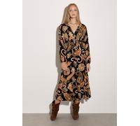 Midikleid APRICOT "Wadenlanges Kleid mit Blumen", Damen, Gr. 8, Normalgrößen, gewebt, bunt (schwarz), gewebt, , Modisch, normal, V-Ausschnitt, Elastische Bündchen, Kleider Midikleid, mit Smokdetails (