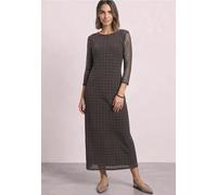 Midikleid STREET ONE, Damen, Gr. 38, EURO-Größen, braun (schwarz coffee), Stoff, Oberstoff: 95% Polyester, 5% Elasthan. Futter: 100% Viskose, kariert, normal wadenlang, Rundhals, abgesteppt, Kleider M