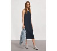 Midikleid STREET ONE, Damen, Gr. 44, EURO-Größen, schwarzest blau, Stoff, Obermaterial: 80% Polyester, 20% Baumwolle. Unterkleid: 95% Viskose, 5% Elasthan, unifarben, normal wadenlang, Rundhals, abges