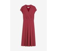 Midikleid BONPRIX, Damen, Gr. 52/54 (XXL), N-Gr, abendrot, weiß gepunktet, Obermaterial: 95% Viskose, 5% Elasthan, ausgestellt, Kleider Midikleid, aus Viskose und Elasthan, Wickeloptik mit Bindeband, 