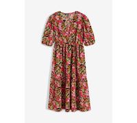 Midikleid BONPRIX, Damen, Gr. 42, N-Gr, mistelgrün, hibiskuspink geblümt, Obermaterial: 85% Viskose, 15% Polyamid, A-Linie, Kleider Midikleid, für Casualmode, aus Viskose und Polyamid, A-Linie, mit ku