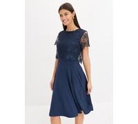 Midikleid BONPRIX, Damen, Gr. 32, N-Gr, dunkelblau, Obermaterial: 70% Viskose, 25% Polyester, 5% Elasthan. Spitze: 100% Polyester, festlich, ausgestellt, Kleider Midikleid, für besondere Anlässe, ausg