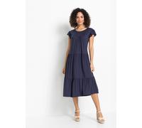 Midikleid BONPRIX, Damen, Gr. 40/42 (M), N-Gr, blau (dunkelblau), Obermaterial: 95% Viskose, 5% Elasthan, A-Linie, Kleider Midikleid, für den Alltag, aus Viskose, A-Linie, mit Knopfverschluss im Nacke