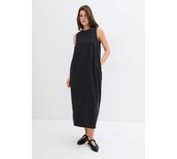 Midikleid BONPRIX, Damen, Gr. 40, N-Gr, schwarz, Obermaterial: 51% Baumwolle, 35% Viskose, 14% Leinen, oversize, Kleider Midikleid, ärmelloses Design, Oversize-Passform, runder Ausschnitt (33901956-40