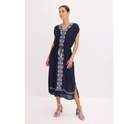 Midikleid BONPRIX, Damen, Gr. 42, N-Gr, dunkelblau, natur, Obermaterial: 100% Viskose. Futter: 100% Viskose, ausgestellt, Kleider Midikleid, aus Viskose, mit feiner Stickerei, ausgestellte Passform (4