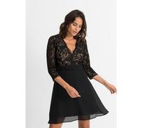 Midikleid BONPRIX, Damen, Gr. 44/46 (L), N-Gr, schwarz, natur, Obermaterial: 100% Polyester. Futter: 100% Polyester. Spitze: 95% Polyester, 5% Elasthan, festlich, eng, Kleider Midikleid, festlicher St