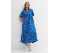 Midikleid BONPRIX, Damen, Gr. 44, N-Gr, arktikblau, wollweiß bedruckt, Obermaterial: 100% Baumwolle, slim fit, Kleider Midikleid, körperumspielende Form, mit Henleykragen, Halbarm-Design (21109415-44)