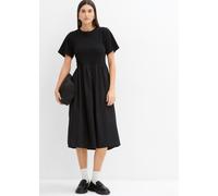Midikleid BONPRIX, Damen, Gr. 46, N-Gr, schwarz, Obermaterial: 100% Baumwolle. Unterteil: 100% Baumwolle, A-Linie, Kleider Midikleid, aus Baumwolle, A-Linien-Passform, Kurzarm-Design, Midilänge (32102