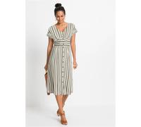 Midikleid BONPRIX, Damen, Gr. 50, N-Gr, oliv, weiß gestreift, Obermaterial: 100% Viskose, ausgestellt, Kleider Midikleid, für warme Tage, aus Viskose, ausgestellte Passform (63063244-50) oliv, weiß ge