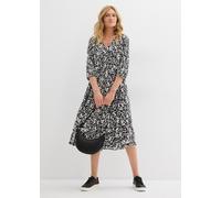 Midikleid BONPRIX, Damen, Gr. 52, N-Gr, schwarz, wollweiß bedruckt, Obermaterial: 100% Viskose, regular fit, Kleider Midikleid, aus Viskose, Midilänge, Regular Fit, mit Taschen (17748864-52) schwarz,