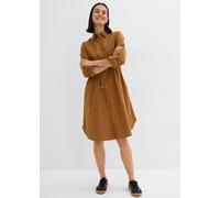 Midikleid BONPRIX "Hemdblusenkleid aus Leinen-Baumwoll-Mix", Damen, Gr. 44, N-Gr, cognac braun (länge: regulär), Obermaterial: 55% Leinen, 45% Baumwolle, A-Linie, Kleider Midikleid, für lässigen Look,