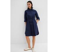 Midikleid BONPRIX "Hemdblusenkleid aus Leinen-Baumwoll-Mix", Damen, Gr. 46, N-Gr, dunkelblau (länge: regulär), Obermaterial: 55% Leinen, 45% Baumwolle, A-Linie, Kleider Midikleid, für lässigen Look, a