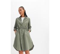 Midikleid BONPRIX "Hemdblusenkleid aus Leinen-Baumwoll-Mix", Damen, Gr. 48, N-Gr, grün (oliv), Obermaterial: 55% Leinen, 45% Baumwolle, A-Linie, Kleider Midikleid, für lässigen Look, aus Leinen-Baumwo