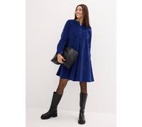 Midikleid BONPRIX "Kleid aus Baumwollcord", Damen, Gr. 54, N-Gr, blau (mitternachtsblau), Obermaterial: 98% Baumwolle, 2% Elasthan, A-Linie, Kleider Midikleid, für entspannten Look, aus weichem Baumwo